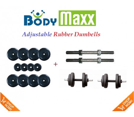 40 KG Body Maxx Adjustable Weight Lifting Rubber Dumbells Sets